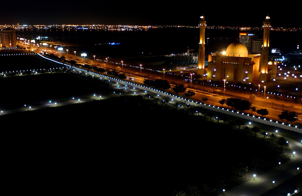 bahrain, grand mosque, faith, religion, buildings, architecture, lights, night, evening, streets, city, cities, beautiful, black city, black building, black street, black mosque, bahrain, bahrain, bahrain, bahrain, bahrain