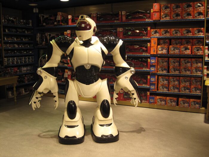 robot, toy, store, giant, machine, futuristic, childhood, cyborg, play, brown robot, robot, robot, robot, robot, robot