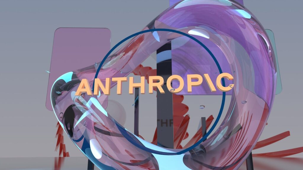 Orange anthropic text in blue circle over abstract background.
