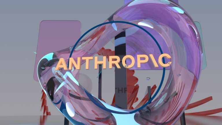 Orange anthropic text in blue circle over abstract background.