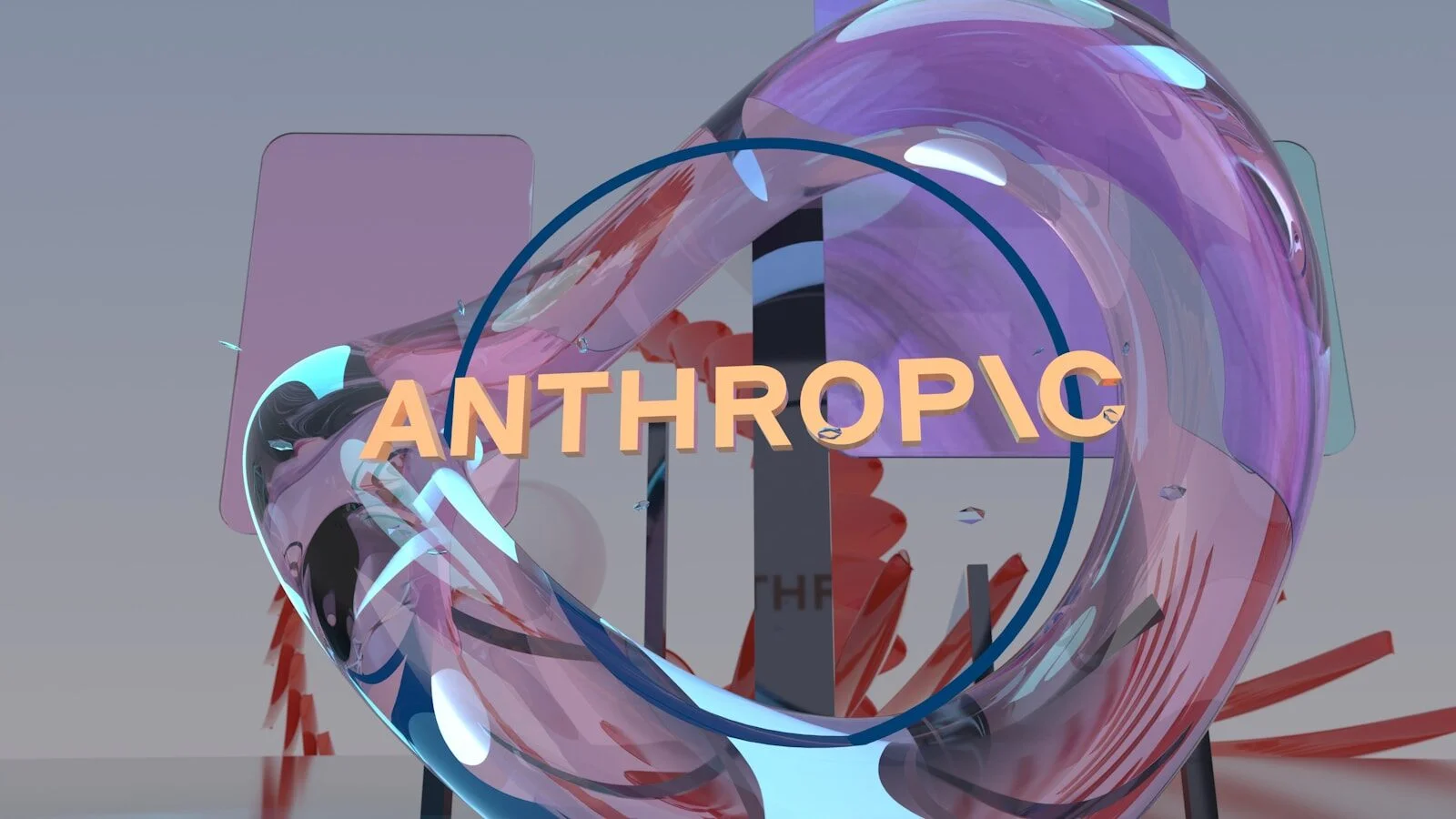 Orange anthropic text in blue circle over abstract background.