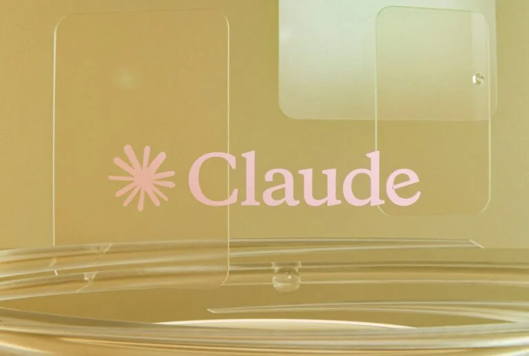 Pink claude logo on a golden background with clear elements.