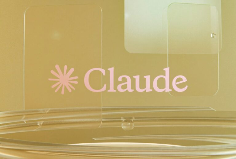 Pink claude logo on a golden background with clear elements.