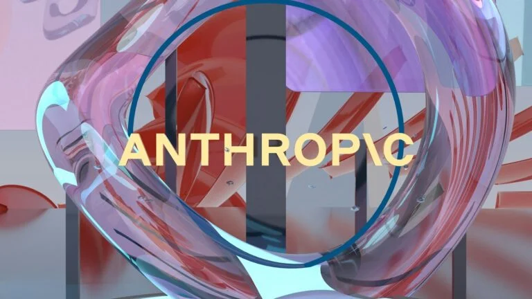 The word anthropic in a blue circle over abstract shapes